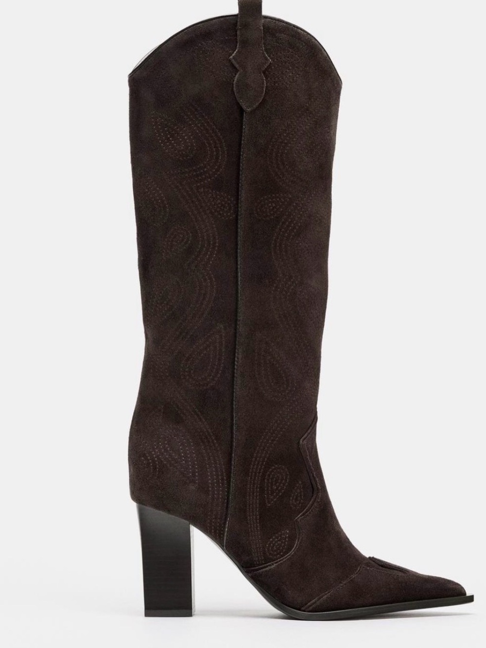 Zara Split Leather Heeled Boots Size 5